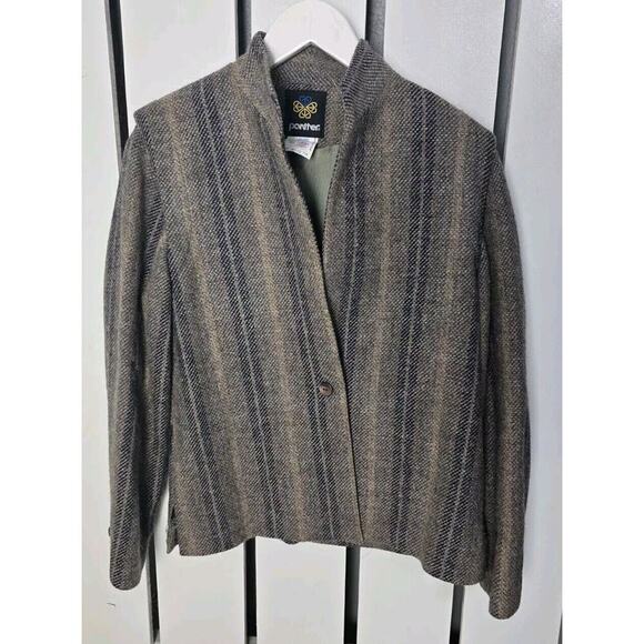 Panter Wool Blend VTG Classic Blazer Brown Stripe Med Work Career - Picture 1 of 9